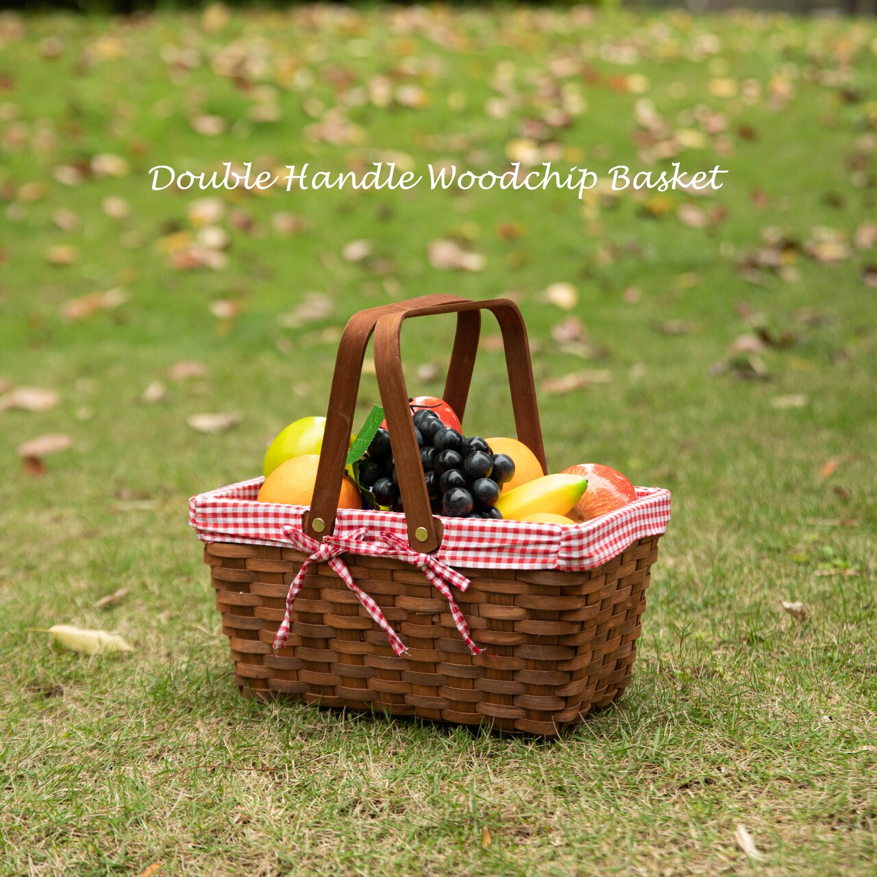 Double Handle Woodchip Basket with Liner - Perfect as Toy Organizer, Storing Fresh Fruits or Safeguarding Your Must-Have Beach Essentials for Unforgettable Holidays or Picnic Parties
